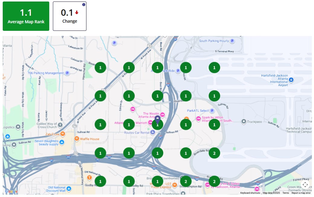 Atlanta airport area local grid scan after, over a smaller area: average map rank 1.1