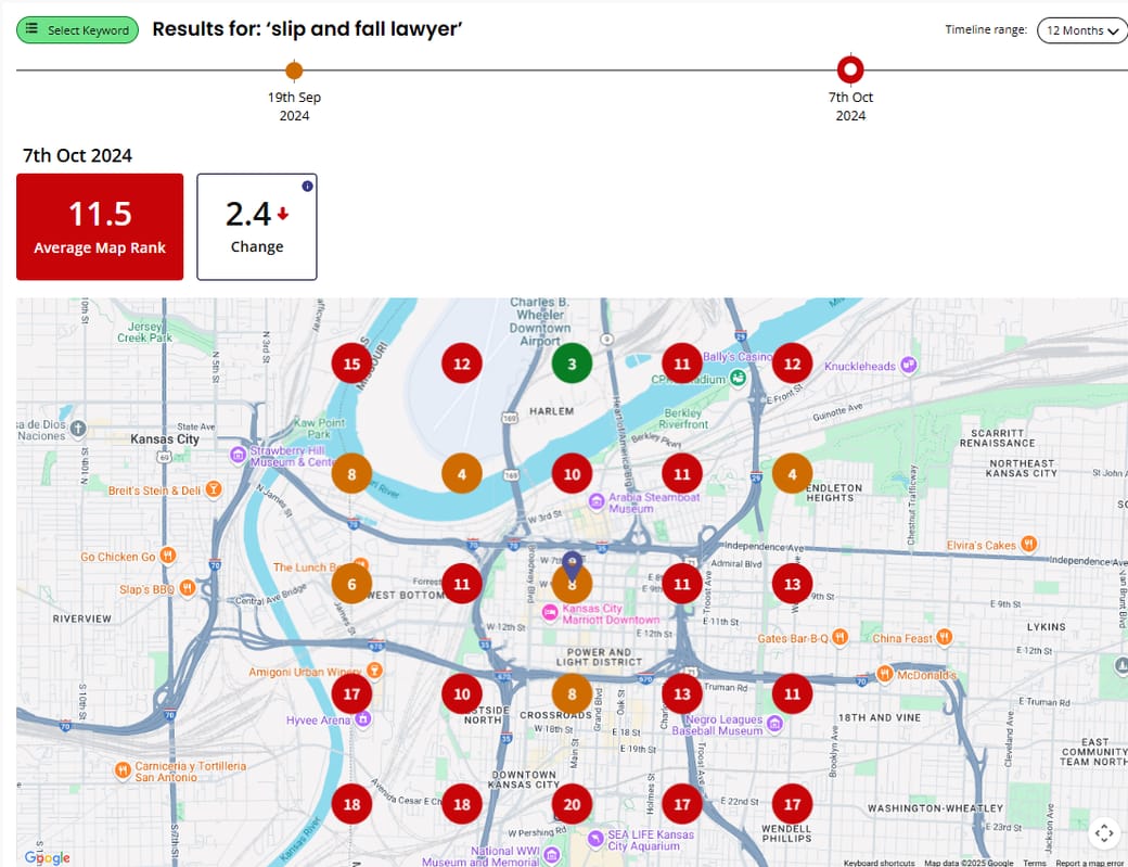 Kansas City local grid scan, Oct 7, 2024: average map rank 11.5
